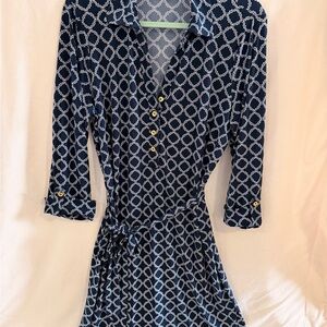 Jones New York Navy Geometric Long Sleeve Dress